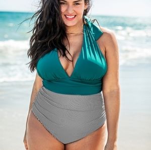 Stripe One Piece Swimsuit XXL